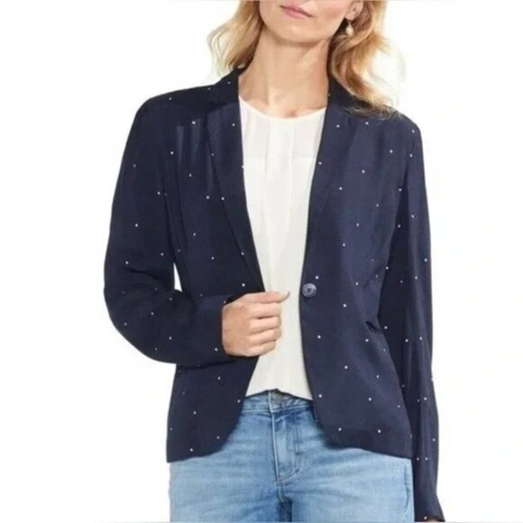 Vince Camuto Navy Blue Polka Dot Soho Pindot Blazer Button Closure Sz 2 NWOT - Picture 1 of 10